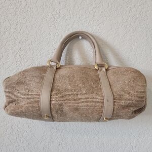 ***Morris Moskowitz Tan Woven Handbag with Leather Inside And In The Straps